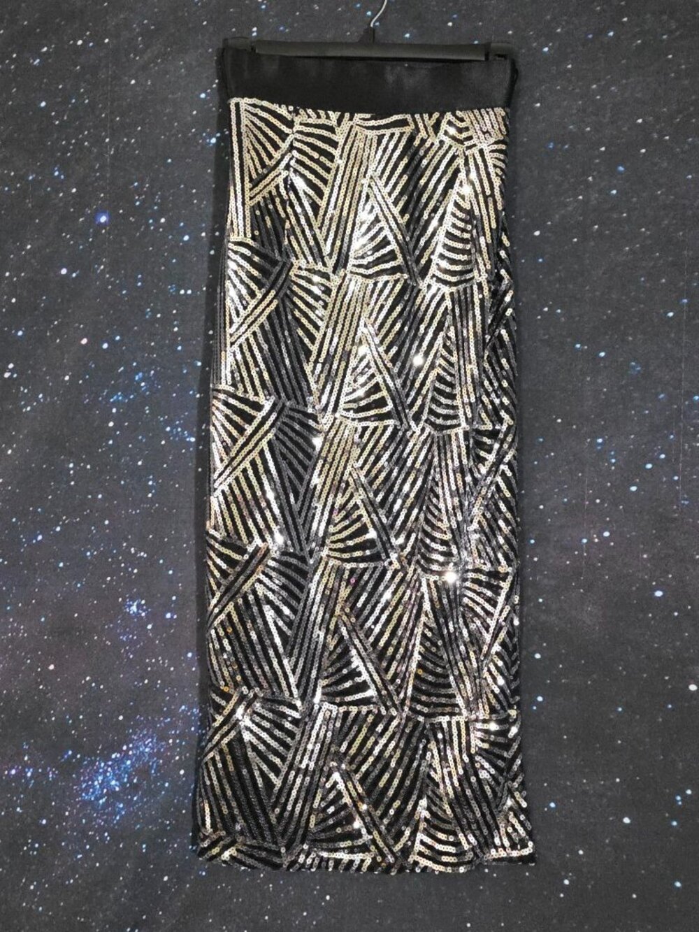 Gracia Size M Black Silver Sequin Art Deco Gatsby Midi Skirt Glam Cocktail Party - Picture 5 of 11